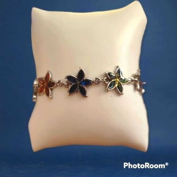 3/$30 Paua Shell Multi-Color Floral Mermaidcore Chain Tennis Bracelet - Picture 1 of 6